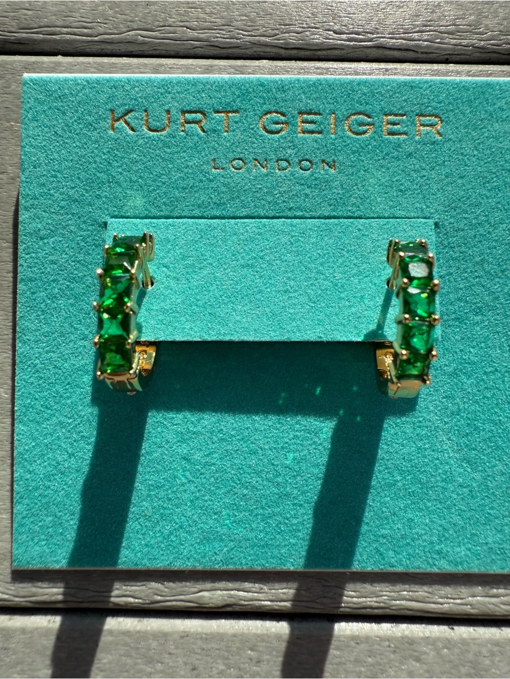 Kurt Geiger Gold Hoop Earrings with Emerald Green Stones